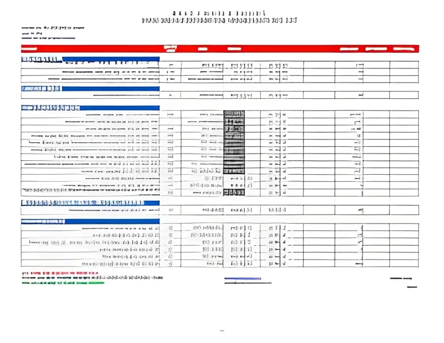 Detailed table with text and numbers